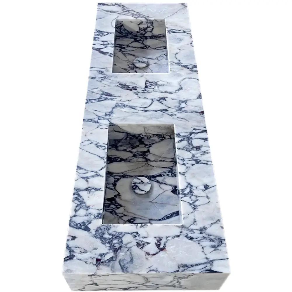 Calacatta Viola Double Sink Vanity 67 Inch Marble Bathroom