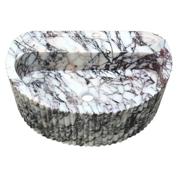 Custom Fluted Wall Mount Calacatta Viola Marble Bathroom Sink 16x24
