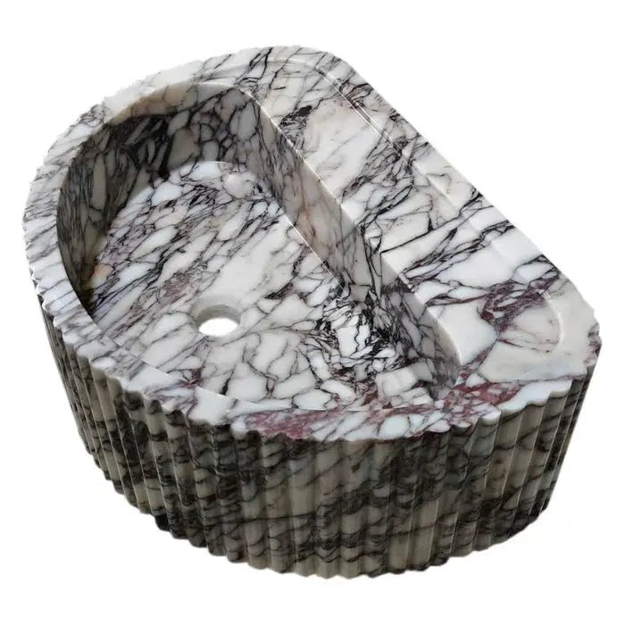 Custom Fluted Wall Mount Calacatta Viola Marble Bathroom Sink 16x24