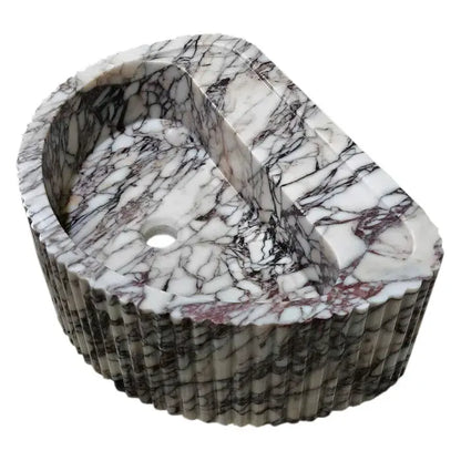 Custom Fluted Wall Mount Calacatta Viola Marble Bathroom Sink 16x24