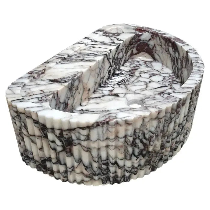 Custom Fluted Wall Mount Calacatta Viola Marble Bathroom Sink 16x24