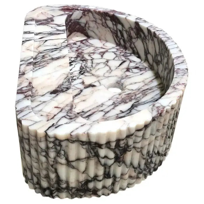 Custom Fluted Wall Mount Calacatta Viola Marble Bathroom Sink 16x24