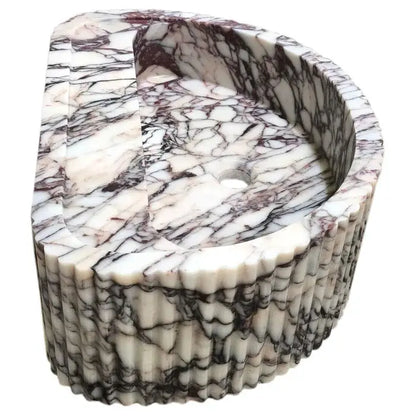 Custom Fluted Wall Mount Calacatta Viola Marble Bathroom Sink 16x24
