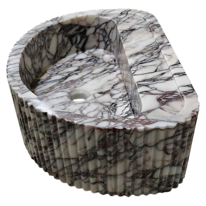 Calacatta Viola Marble Wall-Mount Fluted Bathroom Sink 16x24