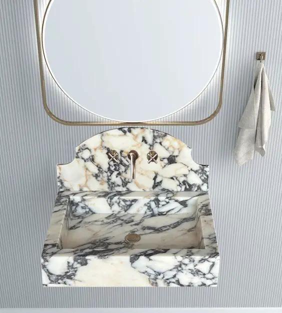 Custom Calacatta Viola Marble Wall-Mount Bathroom Sink 18X24 With Backsplash