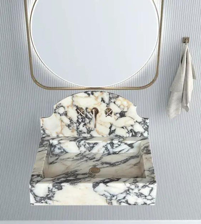 Custom Calacatta Viola Marble Wall-Mount Bathroom Sink 18X24 With Backsplash