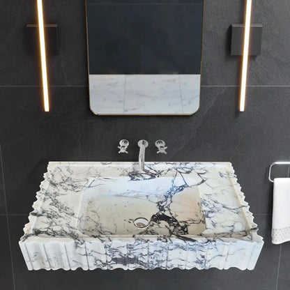 Calacatta Viola Fluted U Form Wall Mount Rectangle Bathroom Sink 18 By 28 Inches
