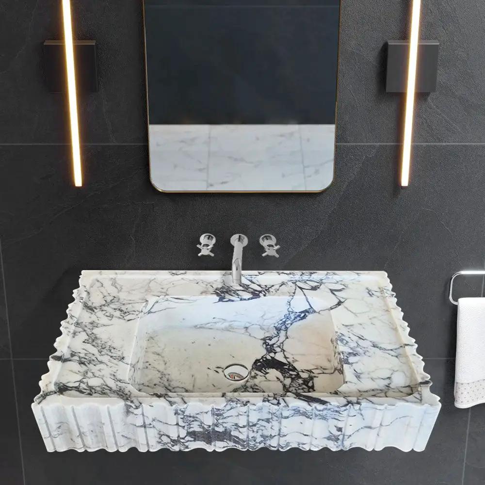 Calacatta Viola Fluted U Form Wall Mount Rectangle Bathroom Sink 18 By 28 Inches