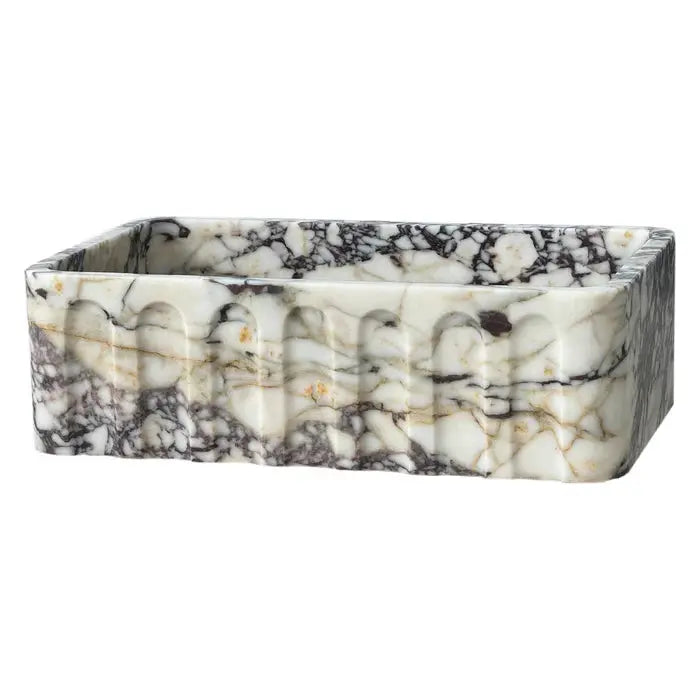 Calacatta Viola Wall Mount Bathroom Vanity Marble Sink White Gray Fluted Design 19x31 Inches