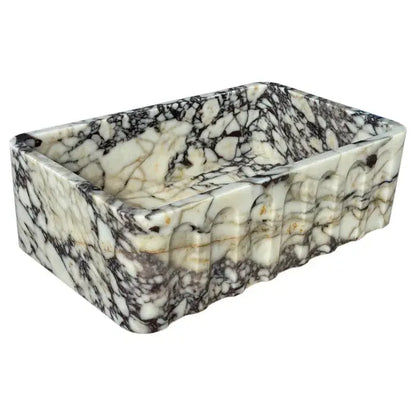 Calacatta Viola Wall Mount Bathroom Vanity Marble Sink White Gray Fluted Design 19x31 Inches