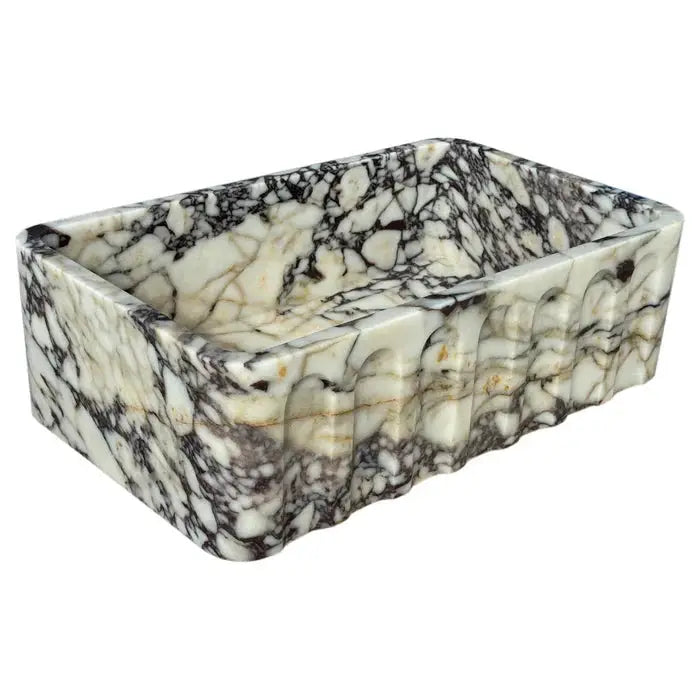Calacatta Viola Wall Mount Bathroom Vanity Marble Sink White Gray Fluted Design 19x31 Inches