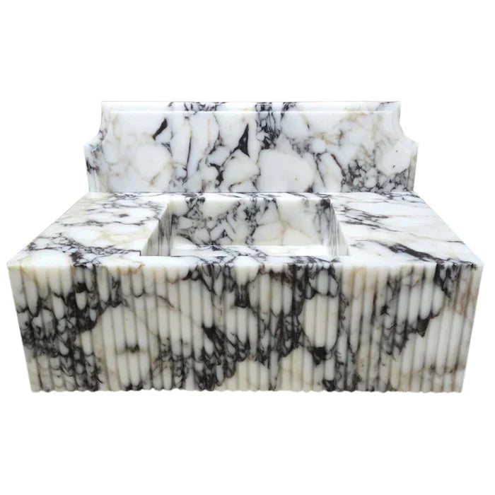 Calacatta Viola Marble Wall Mount Bathroom Vanity Sink - Fluted 21x37