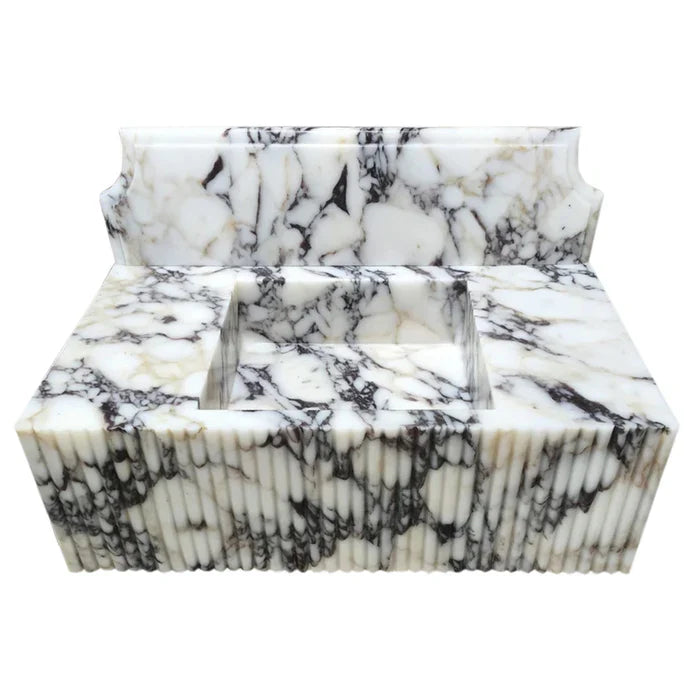 Calacatta Viola Marble Wall Mount Bathroom Vanity Sink - Fluted 21x37