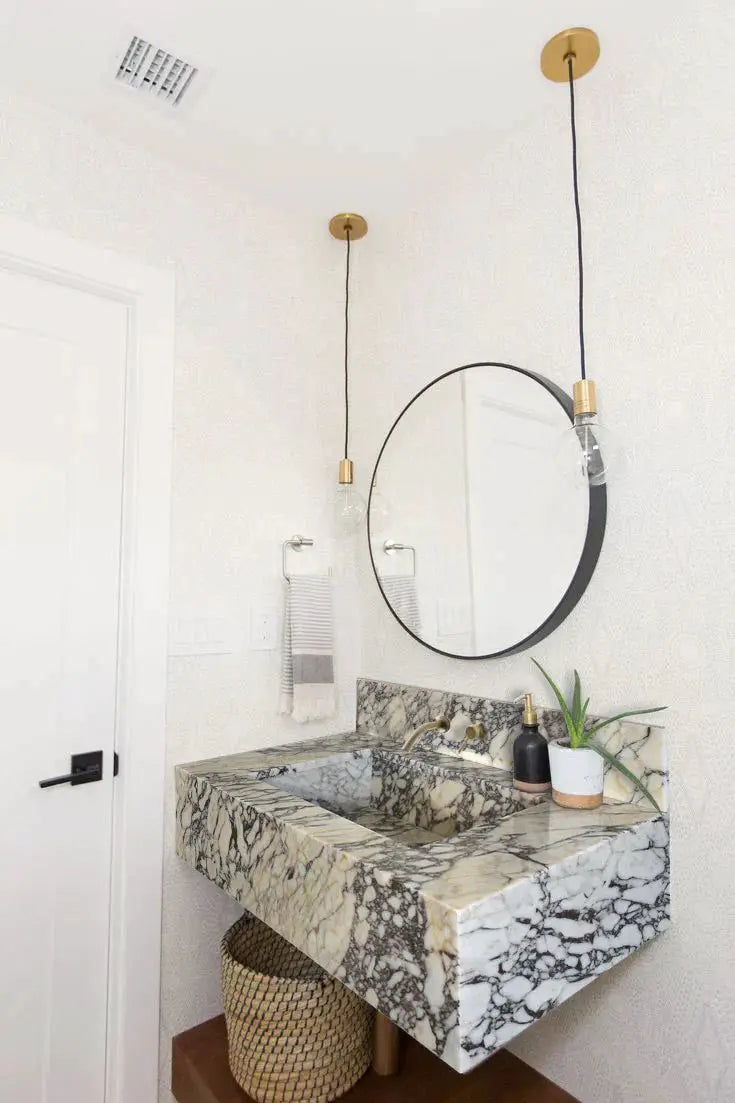 Calacatta Viola Marble Wall Mount Bathroom Sink 21 Inch Width