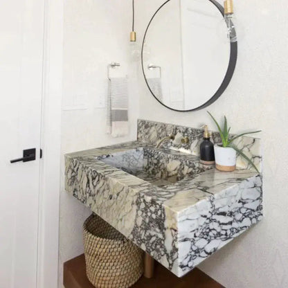 Calacatta Viola Marble Wall Mount Bathroom Sink 21 Inch Width