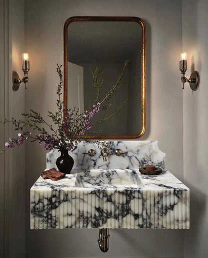 Calacatta Viola Marble Wall Mount Bathroom Vanity Sink - Fluted 21x37