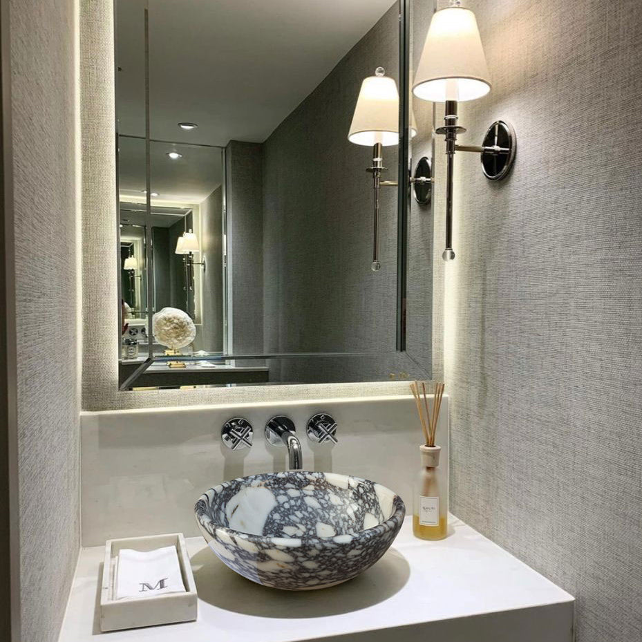 Calacatta Viola Marble Natural Stone Above-vanity Bathroom Sink Polished (D)16" (H)6" - In Stock