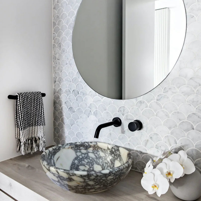 Calacatta Viola Marble Natural Stone Vessel Sink Above Vanity Polished 16 x 6 Inch