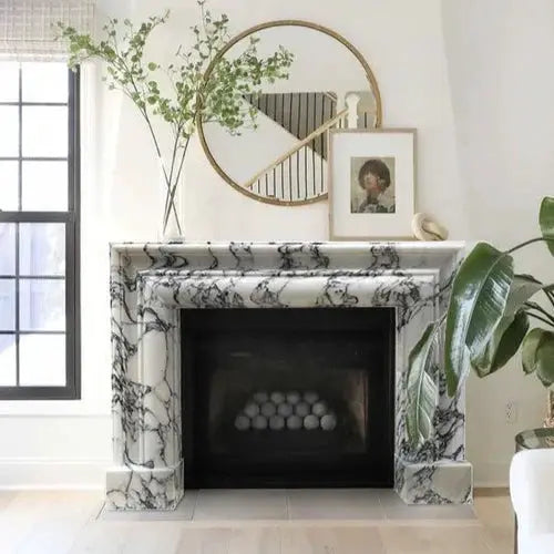 Calacatta Viola Marble Hand-carved Fireplace Mantel Polished - 61 x 52 inches