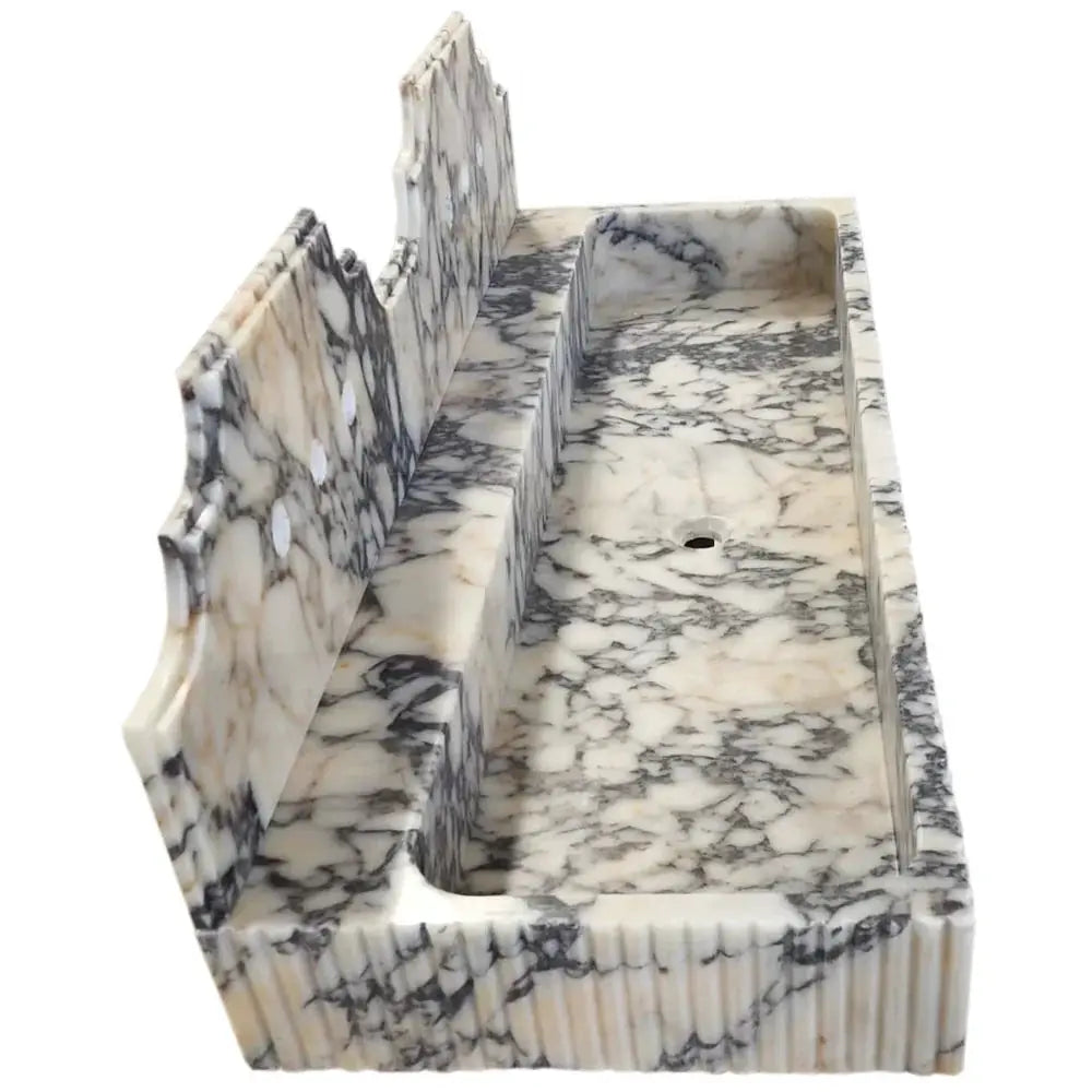 Dual Fluted Calacatta Viola Marble Vanity Sink 20x55 Wall Mount
