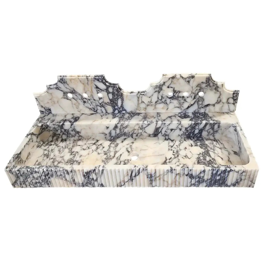 Dual Fluted Calacatta Viola Marble Vanity Sink 20x55 Wall Mount