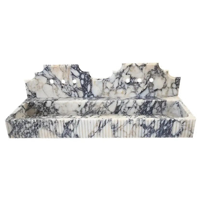 Dual Fluted Calacatta Viola Marble Vanity Sink 20x55 Wall Mount