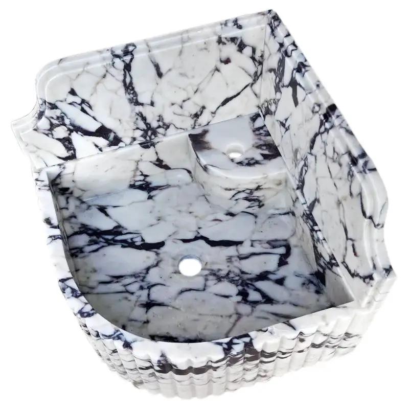 GMStone White Black 16 Inch Wall Mounted Corner Marble Sink