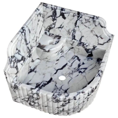 GMStone White Black 16 Inch Wall Mounted Corner Marble Sink