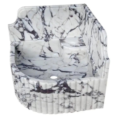 GMStone White Black 16 Inch Wall Mounted Corner Marble Sink