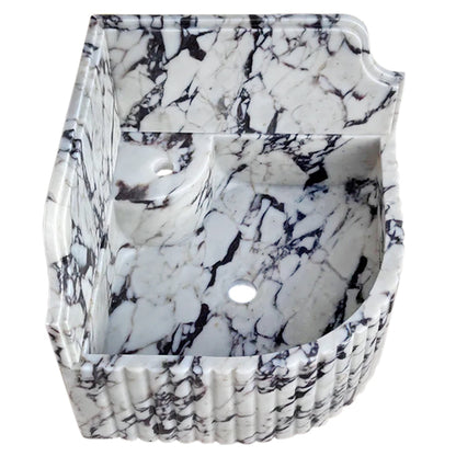 Calacatta Viola Marble Wall-mount Bathroom Corner Sink Fluted with 8" Backsplash
