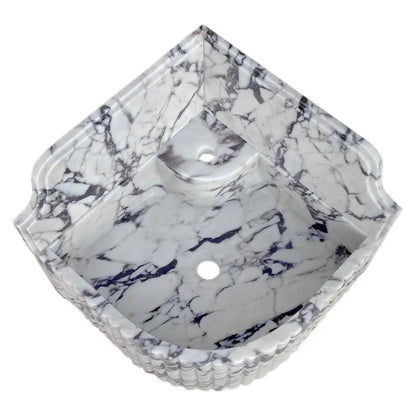 GMStone White Black 16 Inch Wall Mounted Corner Marble Sink
