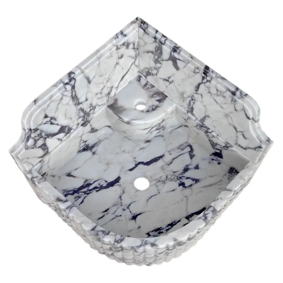 GMStone White Black 16 Inch Wall Mounted Corner Marble Sink