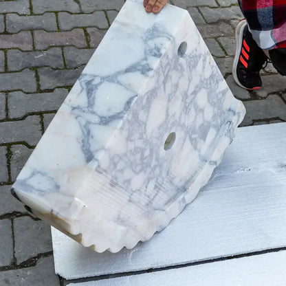 Custom Calacatta Viola Marble Corner Wall Mount Sink With Ribbed Texture 20x20 Inches