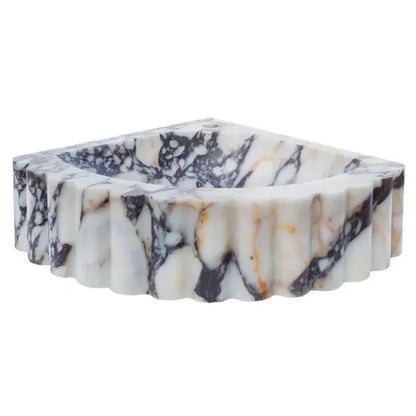 Custom Calacatta Viola Marble Corner Wall Mount Sink With Ribbed Texture 20x20 Inches