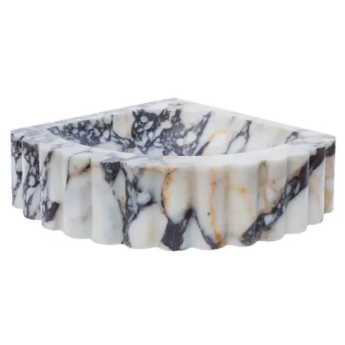Custom Calacatta Viola Marble Corner Wall Mount Sink With Ribbed Texture 20x20 Inches