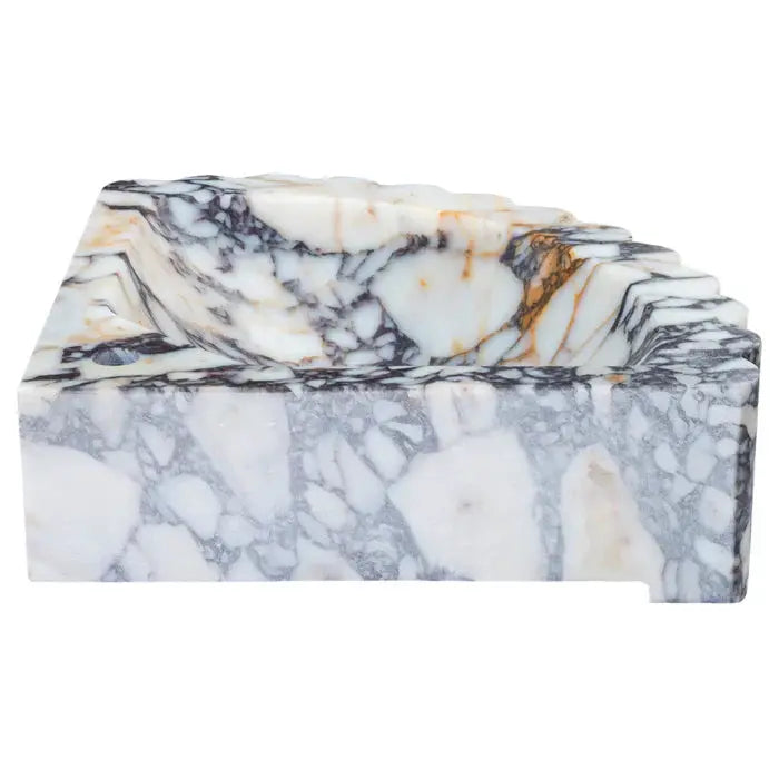 Custom Calacatta Viola Marble Corner Wall Mount Sink With Ribbed Texture 20x20 Inches