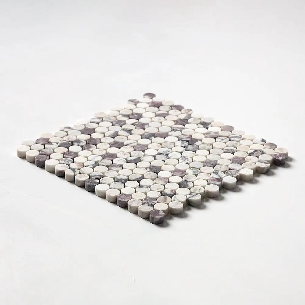 Calacatta Violet Honed Penny Round Marble Mosaics 11 1/4x11 3/4