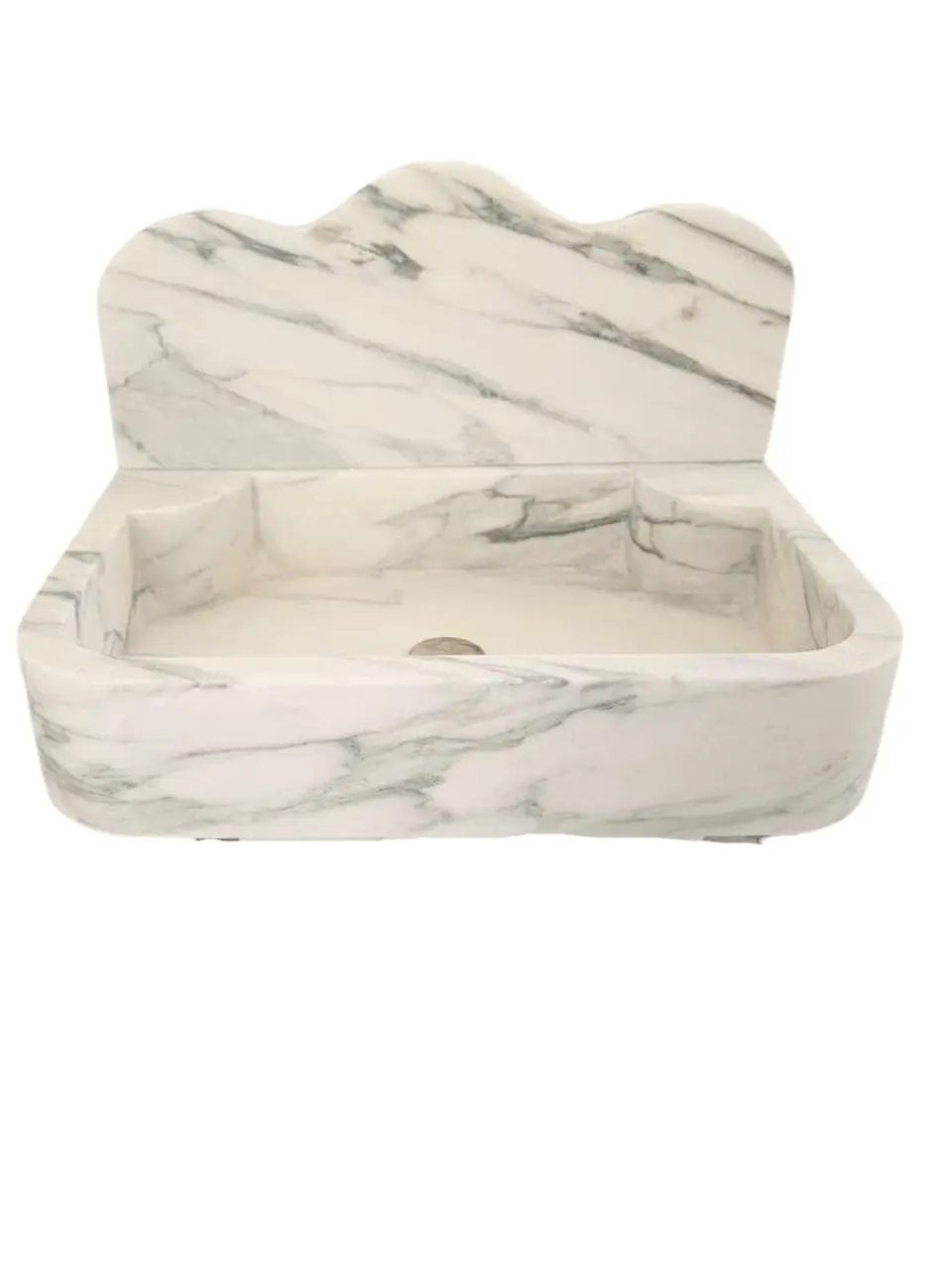 Calacatta White Marble Wall Mount Bathroom Sink 24x16 With Backsplash