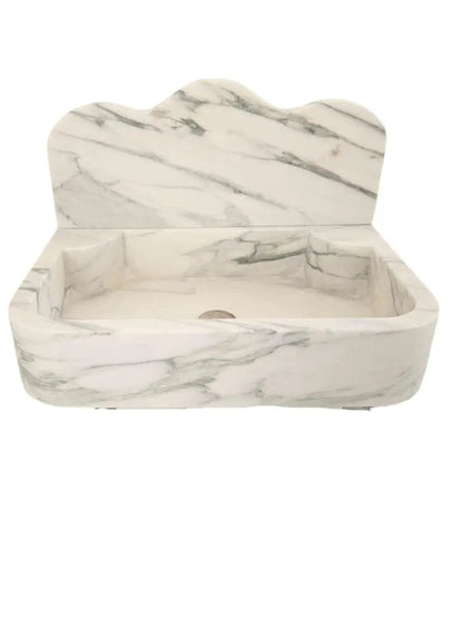 Calacatta White Marble Wall Mount Bathroom Sink 24x16 With Backsplash