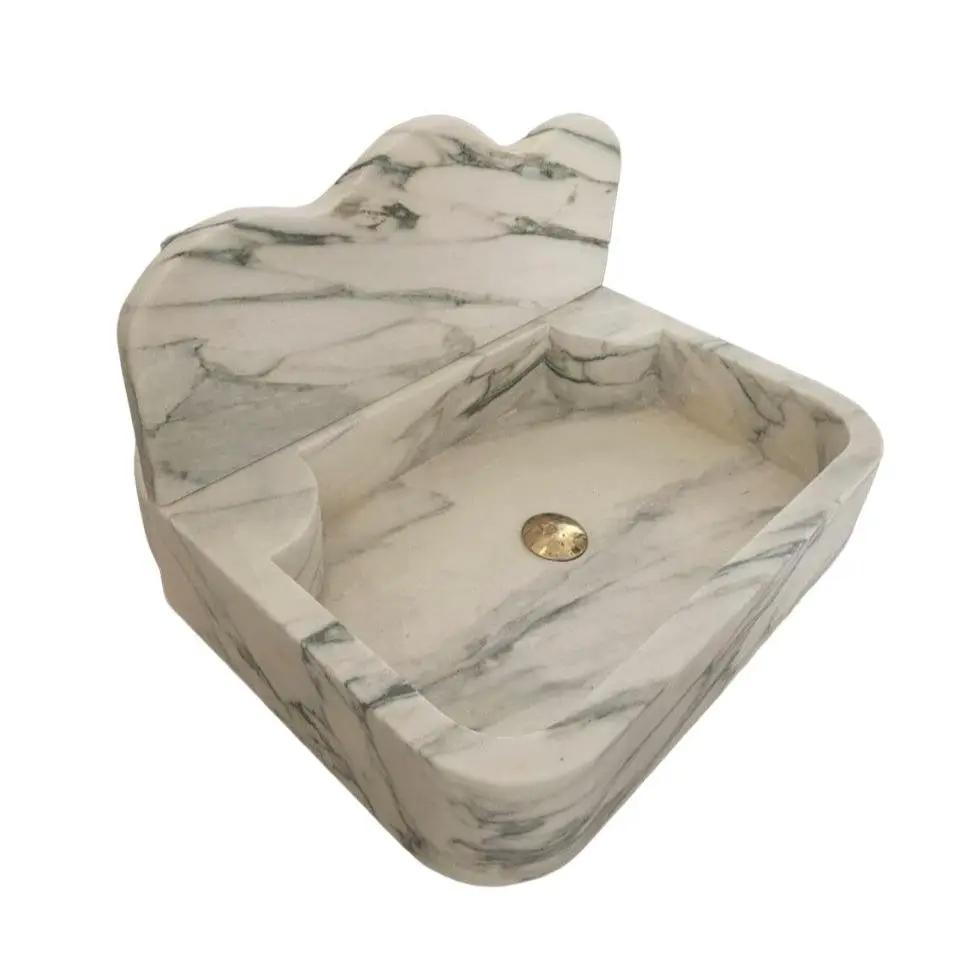 Calacatta White Marble Wall Mount Bathroom Sink 24x16 With Backsplash