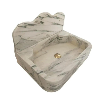 Calacatta White Marble Wall Mount Bathroom Sink 24x16 With Backsplash