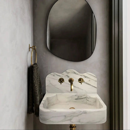 Calacatta White Marble Wall Mount Bathroom Sink 24x16 With Backsplash