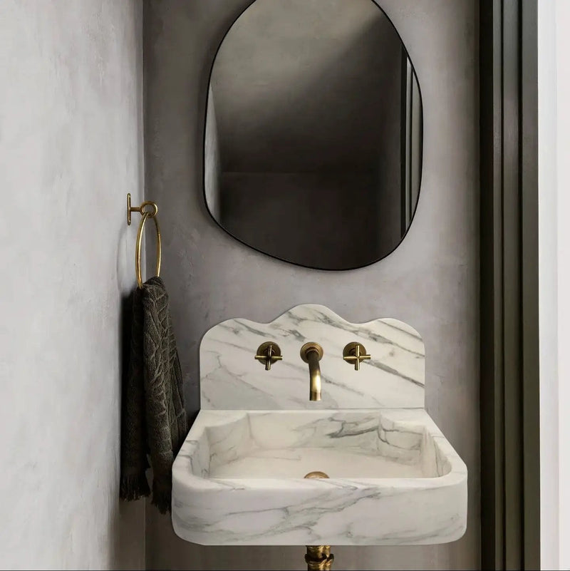 Calacatta White Marble Wall Mount Bathroom Sink 24x16 With Backsplash