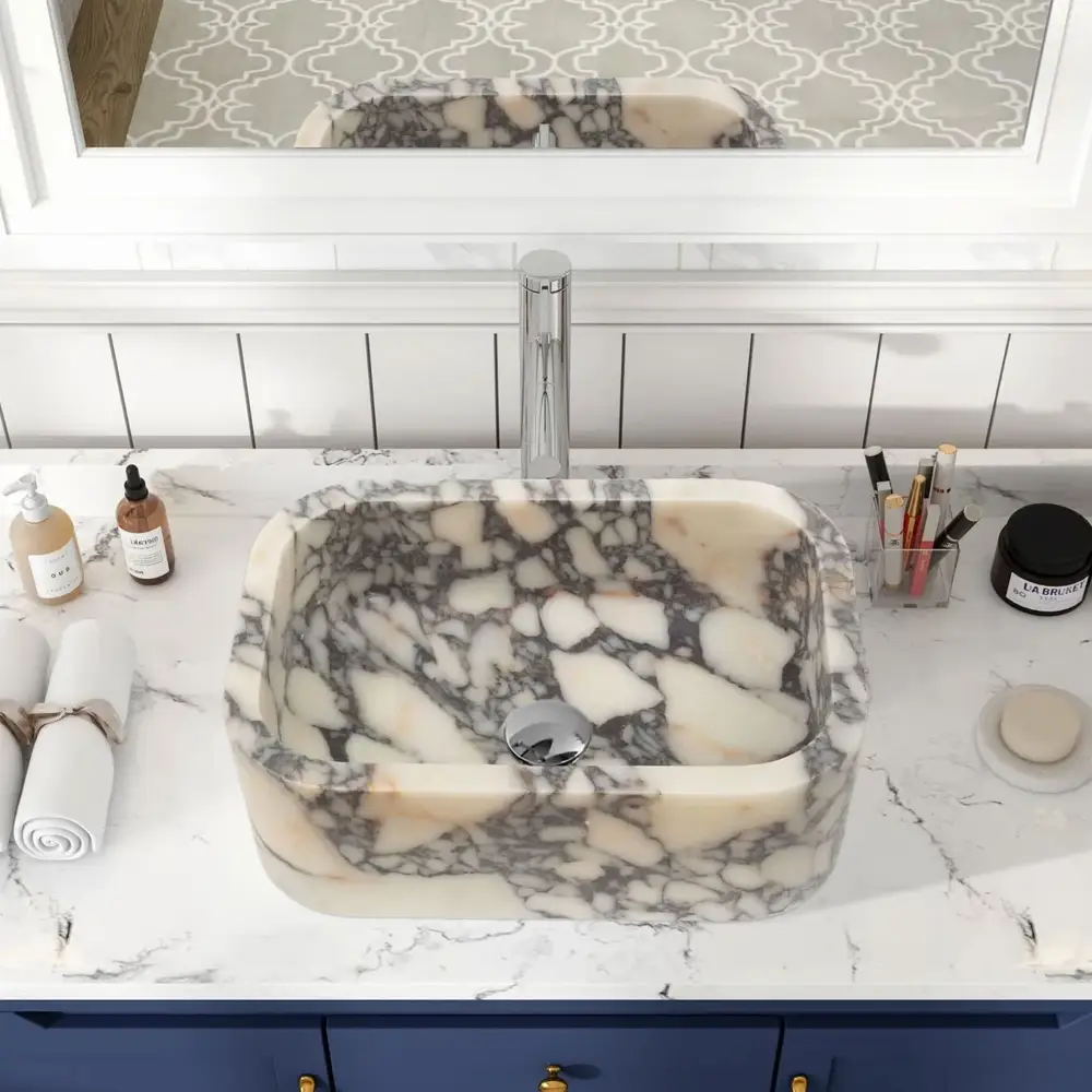 Custom Calacatta Viola Marble Rectangle Vessel Sink 12 X 18 White