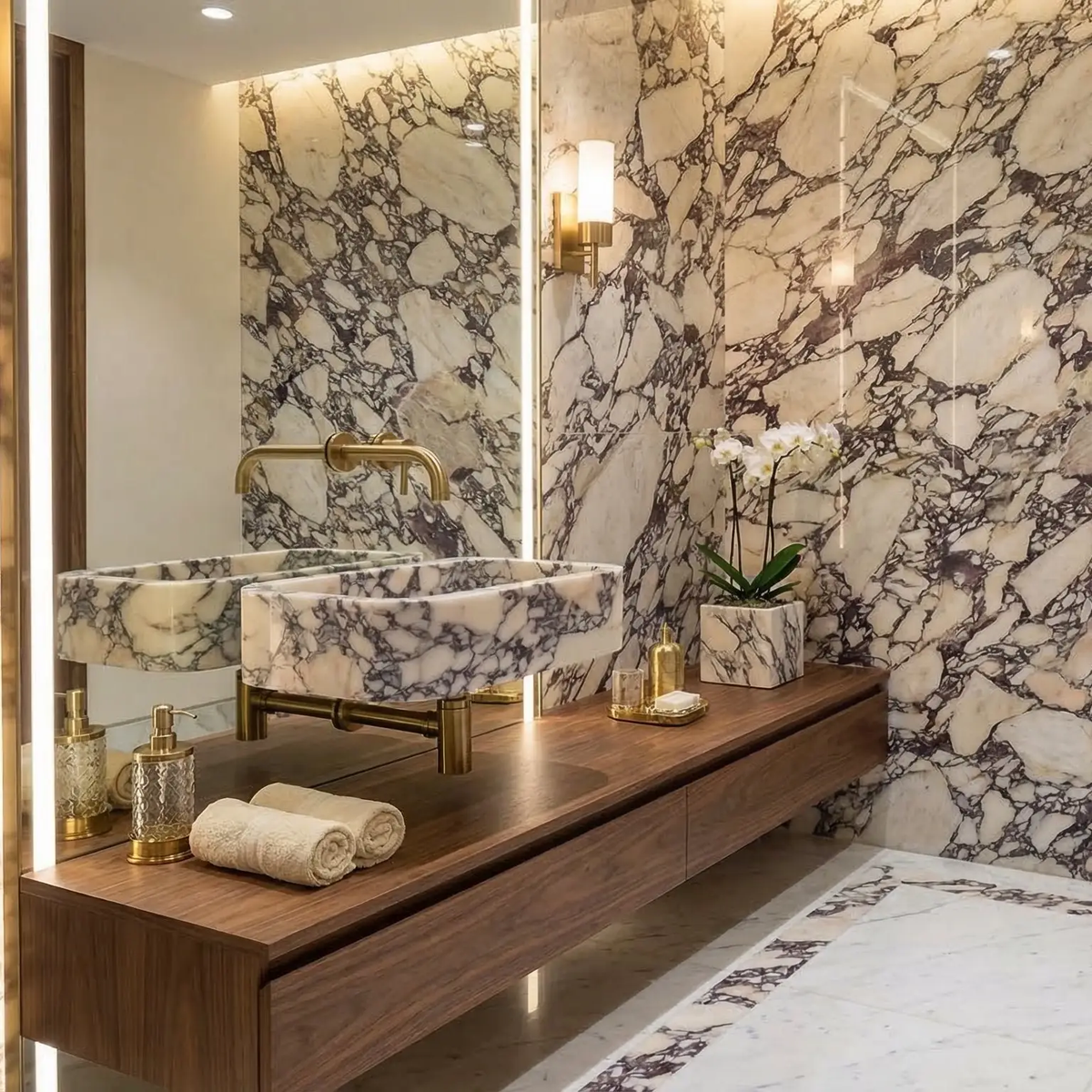 Handcrafted Calacatta Viola Marble Wall Mounted Sink 12x18