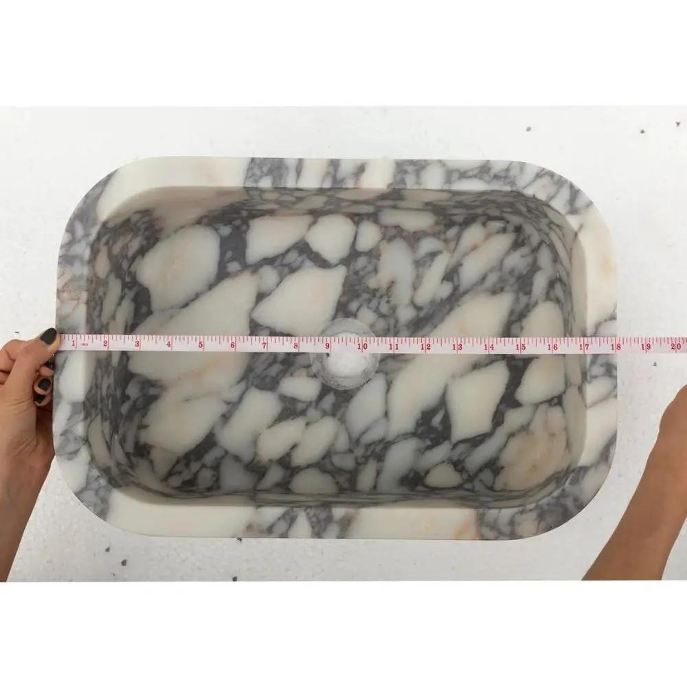 Custom Calacatta Viola Marble Rectangle Vessel Sink 12 X 18 White