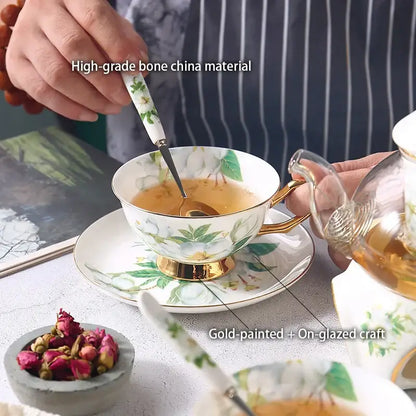 Camellia floral tea set white & gold dining room porcelain teaware