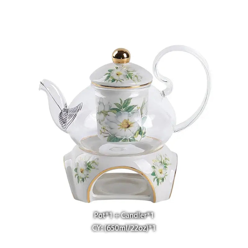Camellia floral tea set white & gold dining room porcelain teaware