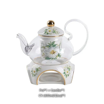 Camellia floral tea set white & gold dining room porcelain teaware