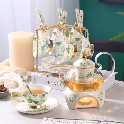 Camellia floral tea set white & gold dining room porcelain teaware